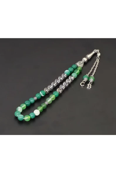 - Kişiye özel İsimli - Yeşil Akik Doğal Taş Tesbih - 5