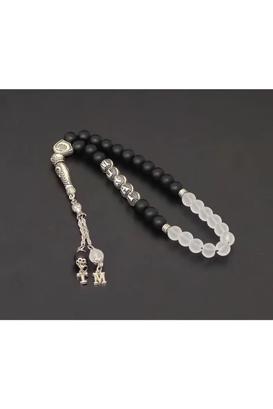 Kişiye Özel Isimli - Mat Oniks / Dumanlı Kuvars Kombinli Doğal Taş Tesbih - 4