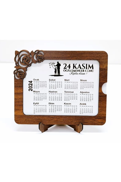 2024 Yılı Masa Takvimi - 3 mm MDF Ahşap - Öğretmenler Günü Konsepti - 4