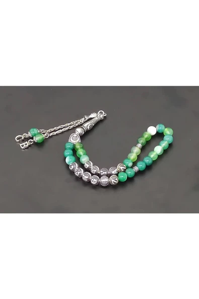 - Kişiye özel İsimli - Yeşil Akik Doğal Taş Tesbih - 7