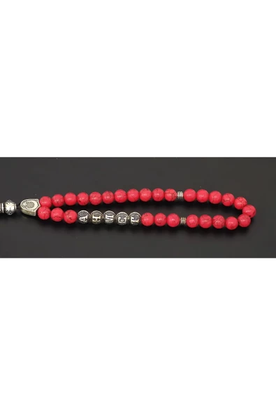 Kişiye özel İsimli - Kırmızı Mercan - Doğal Taş Tesbih - 7