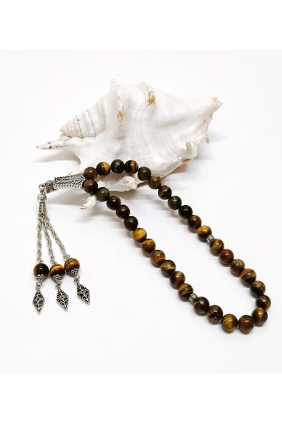 Kaplan Gözü Doğal Taş Tesbih - 10 mm Küre Kesim - 2