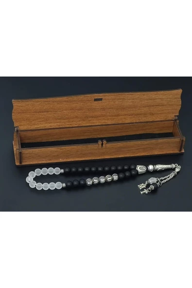 Kişiye Özel Isimli - Mat Oniks / Dumanlı Kuvars Kombinli Doğal Taş Tesbih - 2