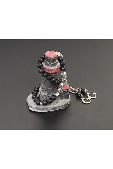 Kişiye Özel Isimli - Parlak Oniks - Doğal Taş Tesbih - 5