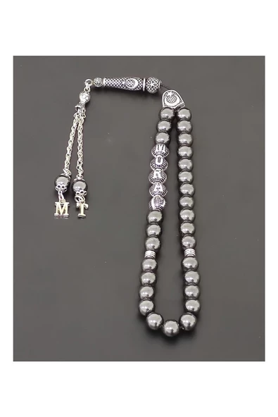 Kişiye Özel Isimli Tesbih - Hematit Taşı - Harfli Püsküllü Tesbih - Ahşap Kutulu Doğal Taş Tesbih - 7