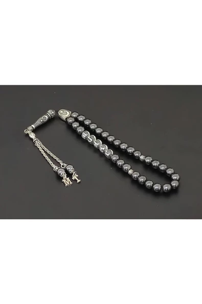 Kişiye Özel Isimli Tesbih - Hematit Taşı - Harfli Püsküllü Tesbih - Ahşap Kutulu Doğal Taş Tesbih - 4