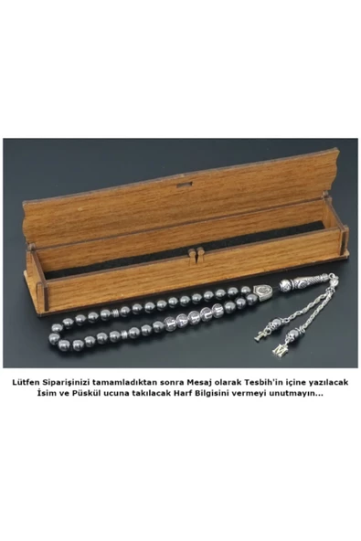 Kişiye Özel Isimli Tesbih - Hematit Taşı - Harfli Püsküllü Tesbih - Ahşap Kutulu Doğal Taş Tesbih - 3