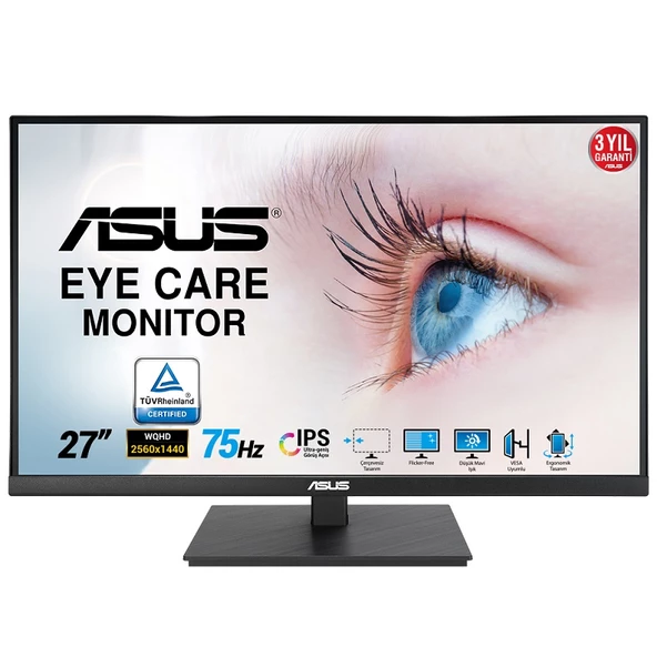 ASUS 27" IPS VA27AQSB 1MS 75Hz HDMI-DP Pivot EV Ofis Tipi Monitör (2560 X 1440) - 1