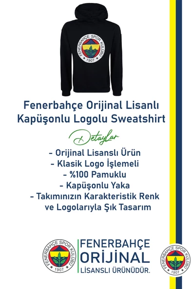 Fenerbahçe Orijinal Lisanslı Logolu Lacivert Kapüşonlu Sweat - 2