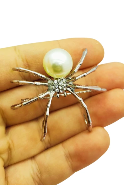 İnci Dokunuşlu Örümcek Broş ve Kolye Ucu - Resim 2