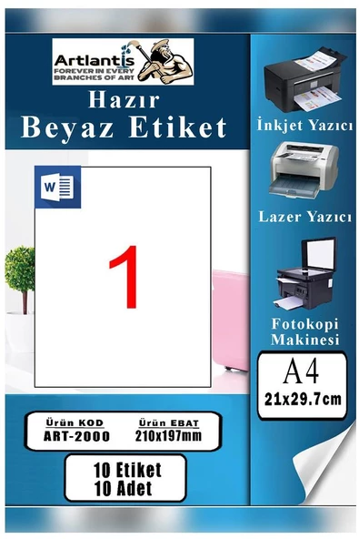 A4 Hazır Etiket 210x297 mm 10 Sayfa 1 Paket Kendinden Yapışkanlı Fotokopi Lazer İnkjet Kağıdı Yazıcılar İçin Uyumlu