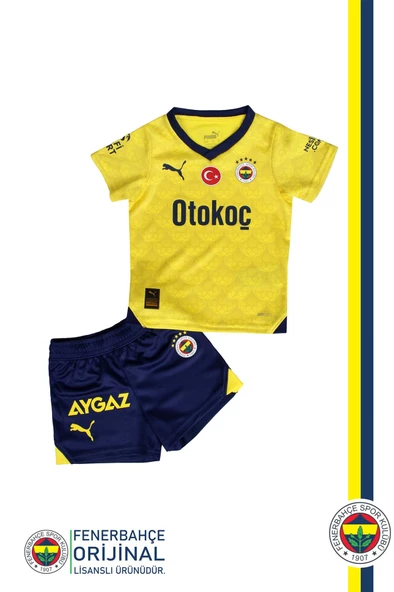 Fenerbahçe Orijinal Lisanslı 23-24 Sarı Çocuk Forma Set Hediyelik Ahşap Kutulu - 2