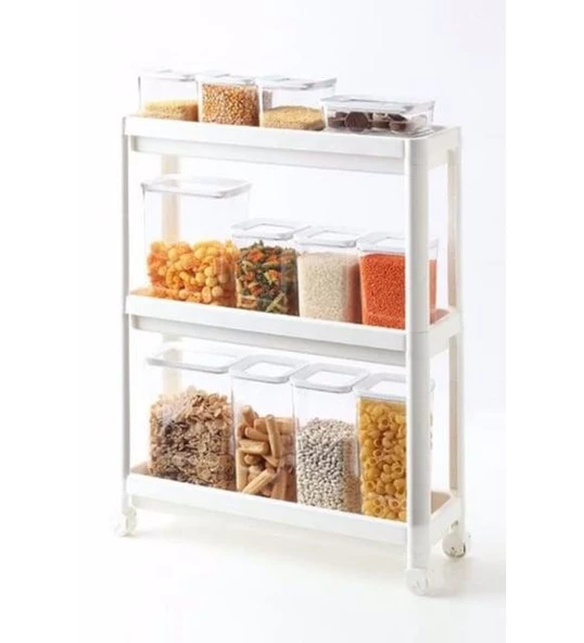 Sev Plastik 3 Katlı Tekerlekli Organizer Diktördgen Raf Ünitesi Beyaz - 2