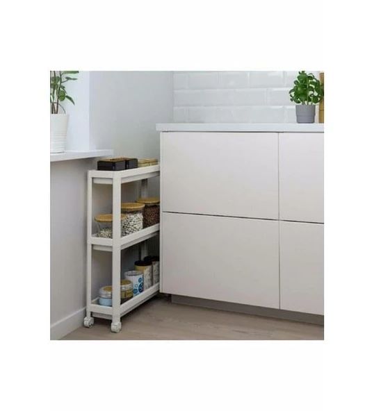 Sev Plastik 3 Katlı Tekerlekli Organizer Diktördgen Raf Ünitesi Beyaz - 3