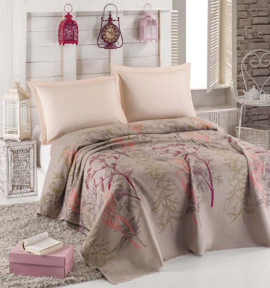 Doğal Pike Baskılı King 240x230cm Urla Bej