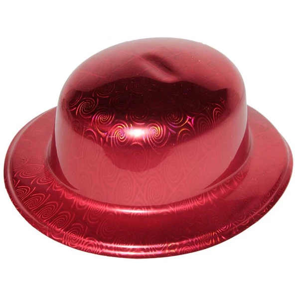 Kırmızı Renk Hologramlı Plastik Yuvarlak Melon 27x24 Cm