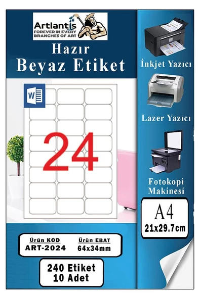 A4 Hazır Etiket 64x34 mm 10 Sayfa 1 Paket Kendinden Yapışkanlı Fotokopi Lazer İnkjet Kağıdı Yazıcılar İçin Uyumlu