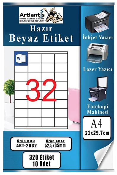 A4 Hazır Etiket 52.5x35 mm 10 Sayfa 1 Paket Kendinden Yapışkanlı Fotokopi Lazer İnkjet Kağıdı Yazıcılar İçin Uyumlu