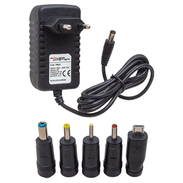 POWERMASTER PM-7850 9 VOLT - 2 AMPER 5 UÇLU UNIVERSAL TABLET ADAPTÖRÜ (MV-2016) VERİLİR