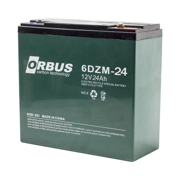 ORBUS 6DZM-24 12 VOLT - 24 AMPER ELEKTRİKLİ BİSİKLET AKÜSÜ (180 X 76 X 167 MM) ürün görseli 1