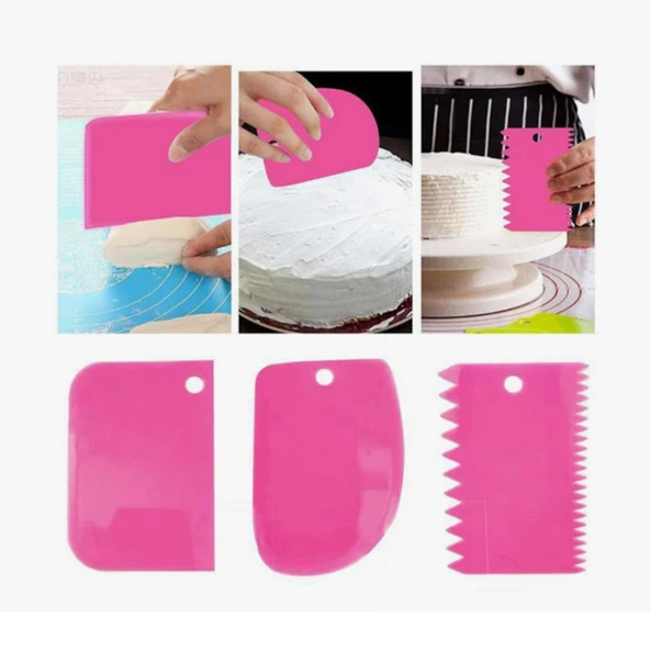 Kesici Kazıyıcı Dekoratör 3' lü Set Pasta Hamur Şekillendirici Spatular - 8