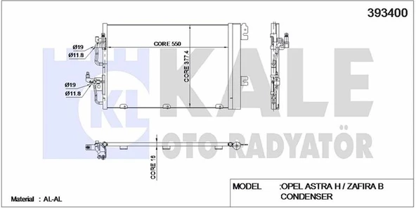 KLIMA KONDANSER ASTRA H-ZAFIRA B  590x380x16  - KALE 393400