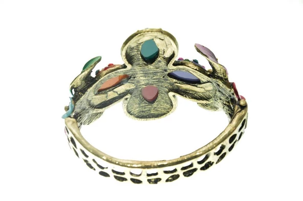 Hdmarketim Otantik Swarovski Taşlı Çiçekli Kelepçe Metal Bileklik - 3