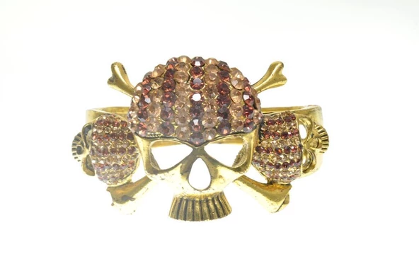 Hdmarketim Otantik Swarovski Taşlı Kurukafa Kelepçe Metal Bileklik 5489