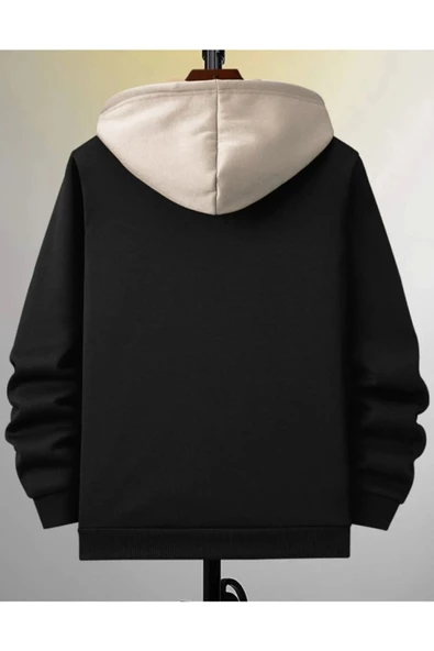 Erkek Parçalı Renk New York Baskılı Kapüşonlu Fermuarlı Hırka - 6
