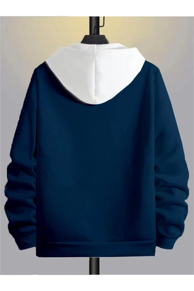 Erkek Parçalı Renk New York Baskılı Kapüşonlu Fermuarlı Hırka - 4