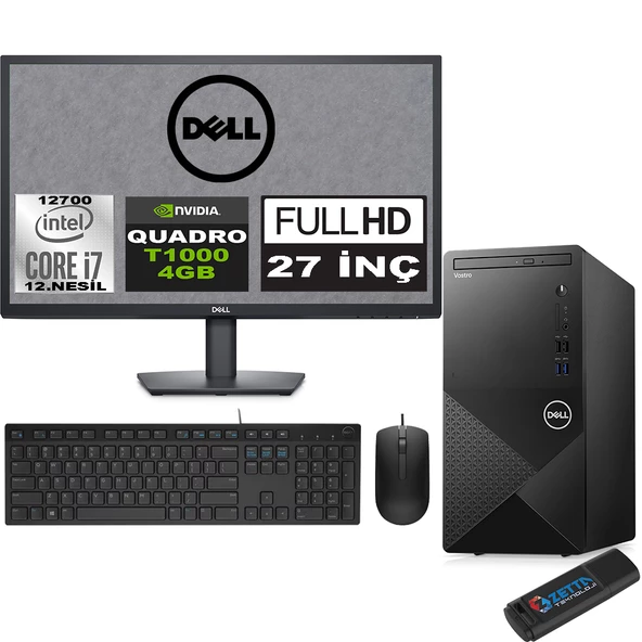 Dell Vostro 3910 mt Intel Core I7 12700 48GB 1tb SSD 27" Fhd Windows 11 Home Quadro T1000-4GB Masaüstü Bilgisayar 27N3910T1000H23 + Zetta USB Bellek