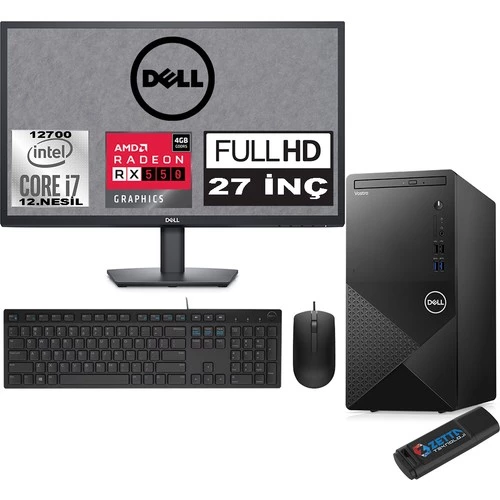 Dell Vostro 3910 mt Intel Core I7 12700 32GB 1tb SSD 27" Fhd Ubuntu Amd RX550-4GB Masaüstü Bilgisayar 27N3910RX550U18 + Zetta USB Bellek