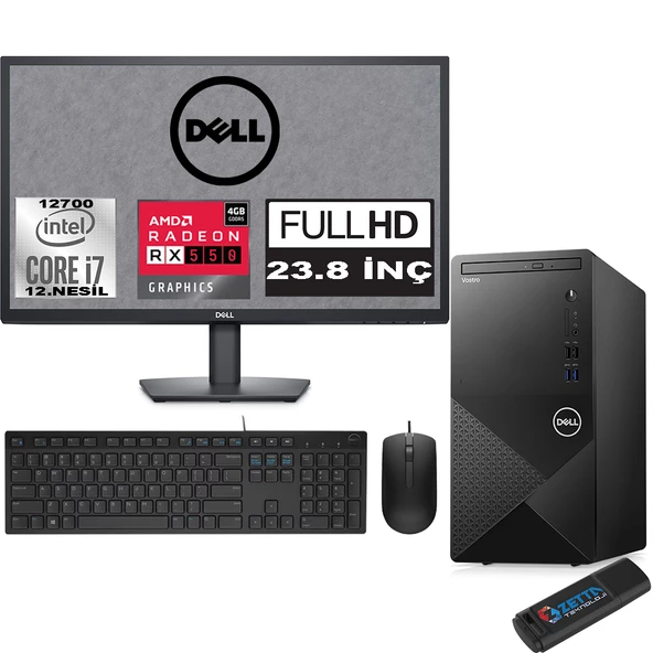 Dell Vostro 3910 mt Intel Core I7 12700 32GB 1tb SSD 23.8" Fhd Windows 11 Home Amd RX550-4GB Masaüstü Bilgisayar 23N3910RX550H18 + Zetta USB Bellek