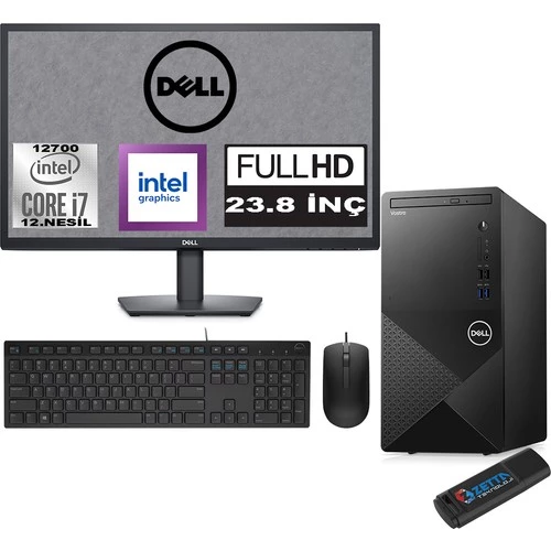 Dell Vostro 3910 mt Intel Core I7 12700 64GB 2tb SSD 23.8" Fhd Windows 11 Home Intel® UHD Graphics 770 Masaüstü Bilgisayar 23N3910EMEAH29 + Zetta USB Bellek