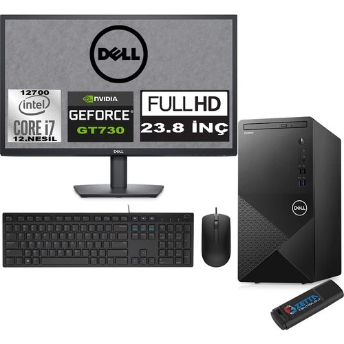 Dell Vostro 3910 mt Intel Core I7 12700 48GB 512GB SSD 23.8" Fhd Windows 11 Pro Nvidia GT730-4GB Masaüstü Bilgisayar 23N3910GT730P22 + Zetta USB Bellek