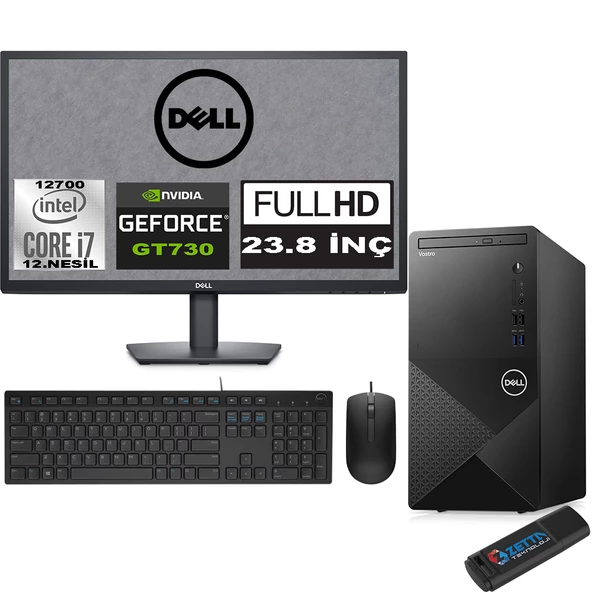 Dell Vostro 3910 mt Intel Core I7 12700 64GB 4tb SSD 23.8" Fhd Windows 11 Home Nvidia GT730-4GB Masaüstü Bilgisayar 23N3910GT730H30 + Zetta USB Bellek
