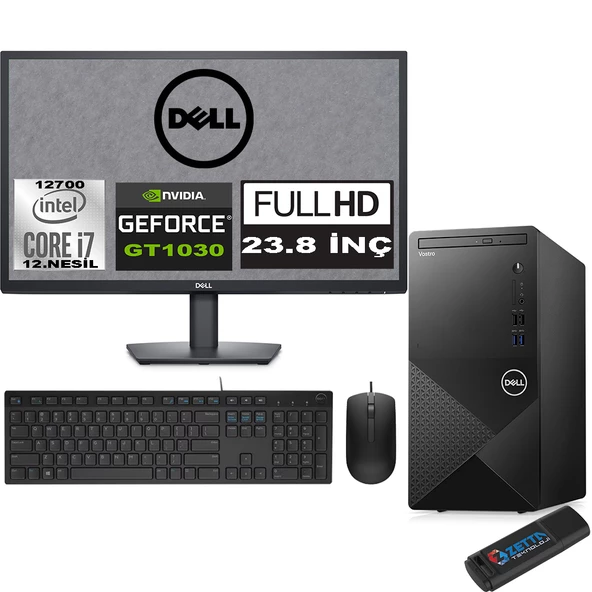 Dell Vostro 3910 mt Intel Core I7 12700 24GB 256GB SSD 23.8" Fhd Ubuntu Nvidia GT1030-4GB Masaüstü Bilgisayar 23N3910GT1030U11 + Zetta USB Bellek