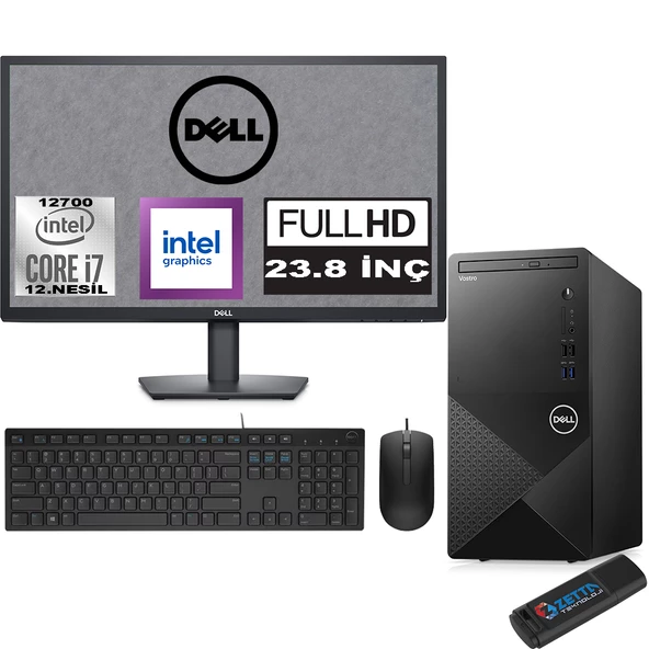 Dell Vostro 3910 mt Intel Core I7 12700 32GB 2tb SSD 23.8" Fhd Windows 11 Home Intel® UHD Graphics 770 Masaüstü Bilgisayar 23N3910EMEAH19 + Zetta USB Bellek