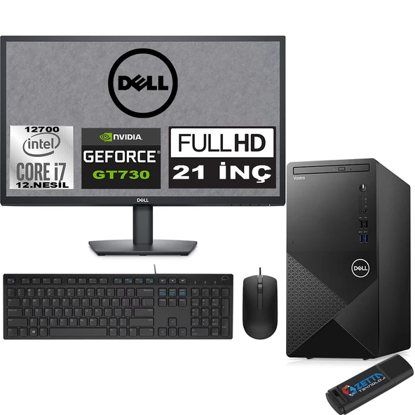 Dell Vostro 3910 mt Intel Core I7 12700 32GB 2tb SSD 21.5" Fhd Ubuntu Nvidia GT730-4GB Masaüstü Bilgisayar 21N3910GT730U19 + Zetta USB Bellek