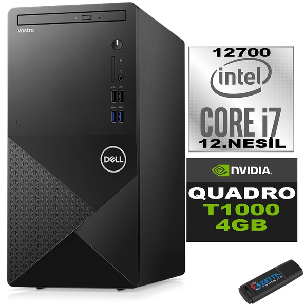 Dell Vostro 3910 mt Intel Core I7 12700 32GB 2tb SSD Windows 11 Home Quadro T1000-4GB Masaüstü Bilgisayar N3910T1000H19 + Zetta USB Bellek