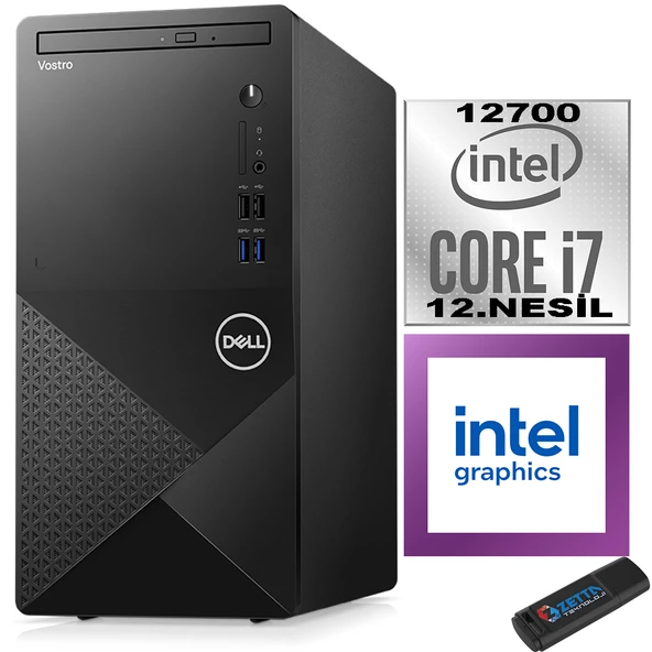 Dell Vostro 3910 mt Intel Core I7 12700 12GB 2tb SSD Ubuntu Intel® UHD Graphics 770 Masaüstü Bilgisayar N3910EMEAU04 + Zetta USB Bellek