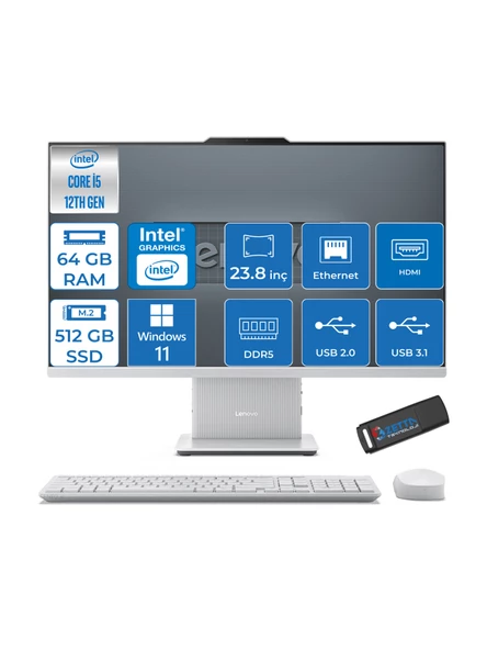 Lenovo Ideacentre Aıo 24IRH9 Intel Core I3-1315U 64GB Ddr5 512GB SSD 23.8" Windows 11 Pro All In One Bilgisayar F0HN0052TRWP11 + Zetta USB Bellek