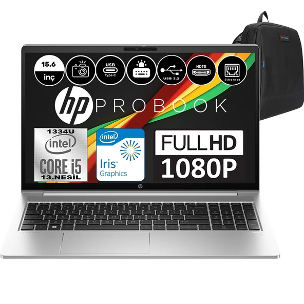 Hp Probook 450 G10 Intel Core I5 1334U 16GB 2tb SSD Intel® Iris® Xᵉ Freedos 15.6" Fhd Taşınabilir Bilgisayar 9G7X5ESF08 + Weblegelsin Çanta