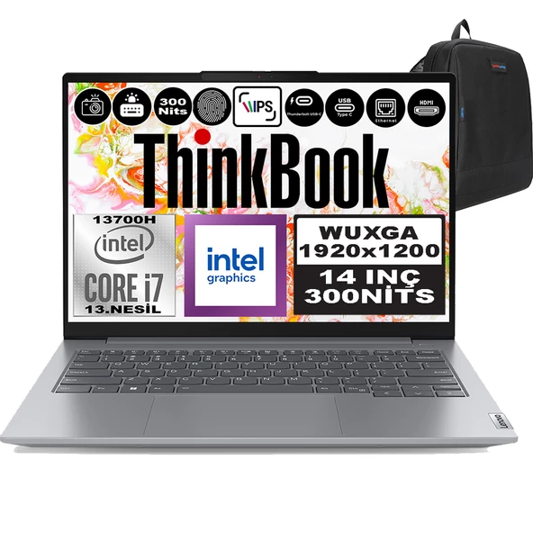 Lenovo Thinkbook 14 G6 Irl Intel Core I7 13700H 48GB Ddr5 2tb SSD 14" Wuxga 300NITS IPS Windows 11 Home Taşınabilir Bilgisayar 21KG004NTRH19 + Zetta Çanta ürün görseli 1