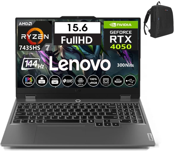 Lenovo Loq 15ARP9 Amd Ryzen 7-7435HS 32GB Ddr5 4tb SSD 6GB/RTX4050 Freedos 15.6" 144Hz Fhd IPS Taşınabilir Bilgisayar W83JC006ATR08+WEBLEGELSINÇANTA ürün görseli 1