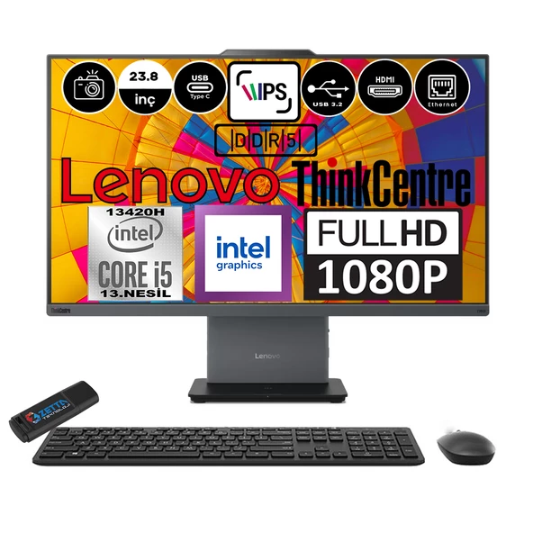 Lenovo Thinkcentre Neo 24 50A Gen5 Intel Core I5 13420H 96GB Ddr5 256GB SSD Windows 11 Pro Intel® UHD Graphics 23.8" Fhd All In One Bilgisayar 12SC000YTRP16 + Zetta Flash Bellek