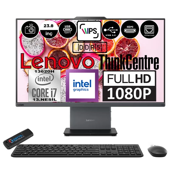 Lenovo Thinkcentre Neo 24 50A Gen5 Intel Core I7 13620H 16GB Ddr5 512GB SSD Windows 11 Pro Intel® UHD Graphics 23.8" Fhd All In One Bilgisayar 12SC000KTRP02 + Zetta Flash Bellek