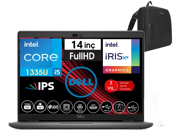 Dell Latitude 3450 Intel Core I5 1335U 48GB Ddr5 256GB SSD  14" Fhd IPS Freedos Taşınabilir Bilgisayar WN012L54501411+ZETTAÇANTA