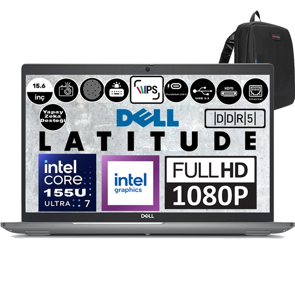Dell Latitude 5550 Intel Core Ultra 7 155U 96GB Ddr5 4tb SSD Freedos 15.6" 250NİT Fullhd Taşınabilir Bilgisayar N021L555015EMEAF20 + Zetta Çanta