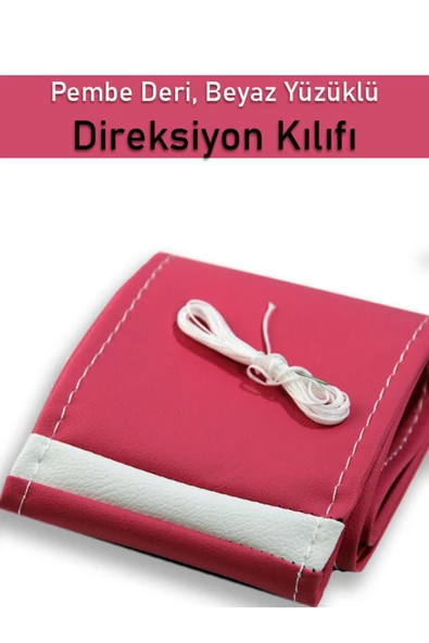 Mini One Pembe ÖZEL süper deri Beyaz Yüzüklü Dikişli Direksiyon Kılıfı